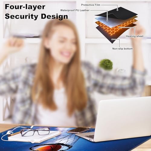 Heated Desk Pad 23.6" x 14.2" 3 Large Heated Mouse Pad with Heat Levels (40°C/45°C/50°C) & 3H Auto Shut-Off Desk Mat Fast Heating PU Leather Warmer Mousepad for Home Office - Basketball in Galaxy - color: Basketball in Galaxy, size: 23.6 x 14.2 inch