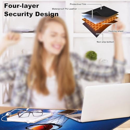 Heated Desk Pad 23.6" x 14.2" 3 Large Heated Mouse Pad with Heat Levels (40°C/45°C/50°C) & 3H Auto Shut-Off Desk Mat Fast Heating PU Leather Warmer Mousepad for Home Office - Basketball in Galaxy - color: Basketball in Galaxy, size: 23.6 x 14.2 inch