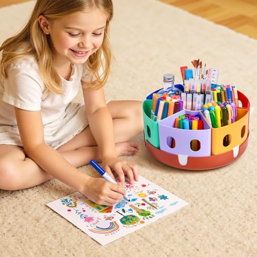 GAMENOTE Rotating Art Supplies Organizer - Lazy Susan Office School Supply for Kids Desk Organization and Storage Homeschool Craft Caddy Classroom Organization (Large) (Pack of 3) - size: Large, 11"d x 5"h (Pack of 3)