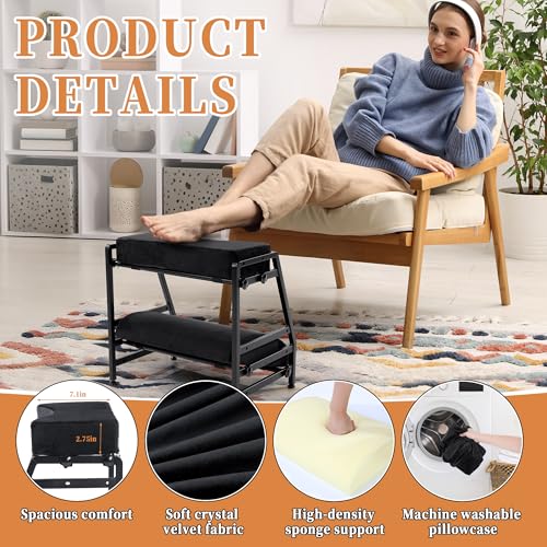 Adjustable Double Step Footrest, High-Density Foam with Sturdy Iron Frame Foot Rest Under Desk for Office, Ergonomic Footrest with Washable Cover for Desk Work, Home,Patented Design(Black)