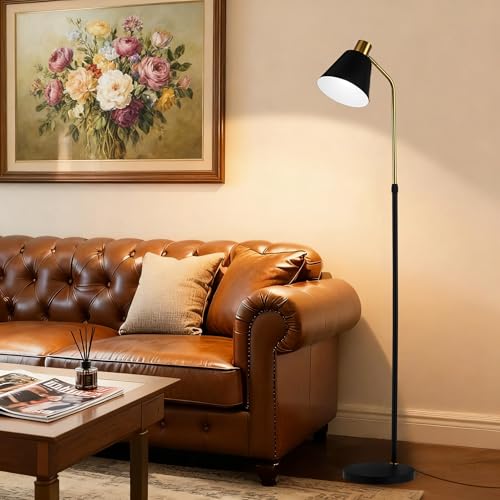 Black Gold Modern Reading Lamps Floor Standing, 12W Dimmable LED Vintage Floor Lamps for Bedroom, Adjustable Heights Antique Industrial Tall Floor Lamp, for Reading Lash Home Corner Living Room - color: Black