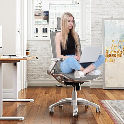 GABRYLLY Ergonomic Office Chair, High Back Home Desk Chair with Headrest, Flip-Up Arms, 90-120° Tilt Lock and Wide Cushion, 300LBS Mesh Chairs for Man Woman, White Task Chair(Dark Grey,GY01WDG) - color: White Frame Dark Grey Mesh
