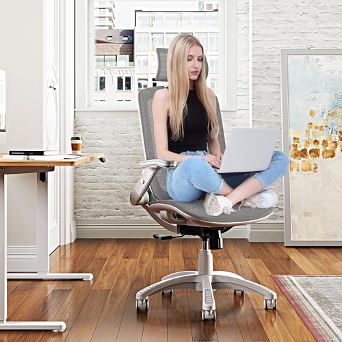 GABRYLLY Ergonomic Office Chair, High Back Home Desk Chair with Headrest, Flip-Up Arms, 90-120° Tilt Lock and Wide Cushion, 300LBS Mesh Chairs for Man Woman, White Task Chair(Dark Grey,GY01WDG) - color: White Frame Dark Grey Mesh