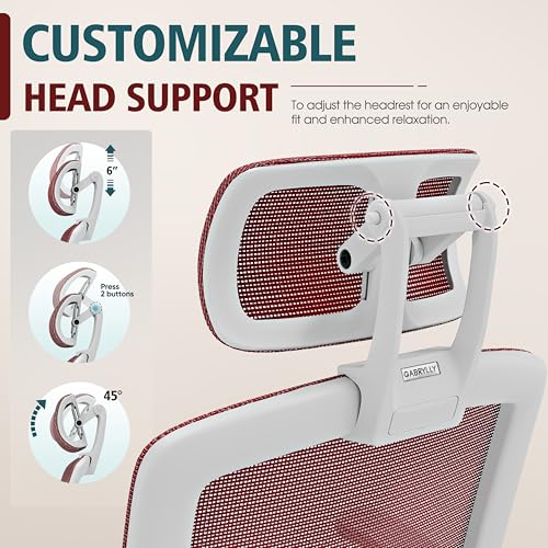 GABRYLLY Ergonomic Office Chair, High Back Home Desk Chair with 2D Flip-Up Arms, 3D Headrest, 90-120° Tilt and Wide Cushion, Big and Tall Mesh Chairs for Man Woman, Computer Task Chair Red - color: White Frame Red Mesh