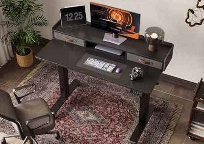 Claiks Standing Desk with Drawers, Adjustable Stand Up Electric Small Standing Desk Adjustable Height with Storage Shelf and Splice Board, 40 Inch, Black - color: Black, size: 39.4×23.6