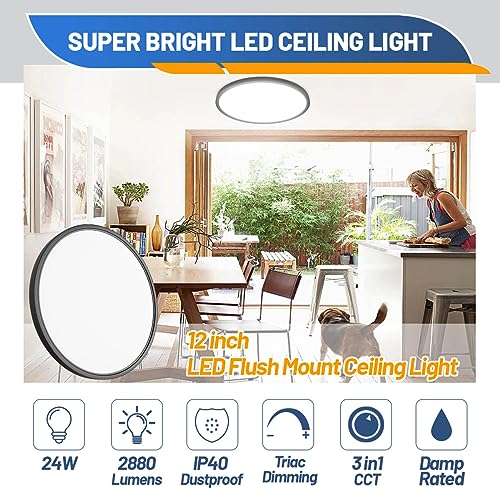 Allsmartlife Led Flush Mount Ceiling Light, 6 Pack 24W 12inch Round Led Surface Mount Light, Close to Ceiling Light Fixtures for Bedroom, Bathroom, Laundry Room, Kitchen - color: Black, size: 12inch 6-Pack