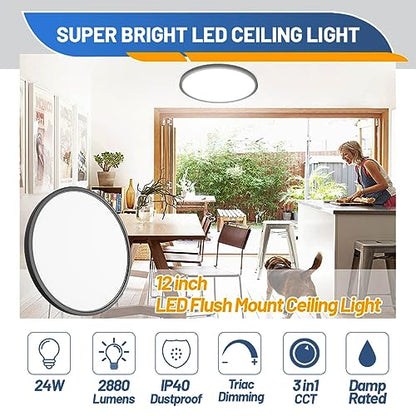 Allsmartlife Led Flush Mount Ceiling Light, 6 Pack 24W 12inch Round Led Surface Mount Light, Close to Ceiling Light Fixtures for Bedroom, Bathroom, Laundry Room, Kitchen - color: Black, size: 12inch 6-Pack