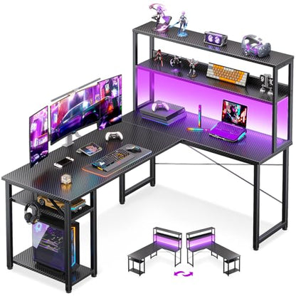ODK 53 Inch L Shaped Gaming Desk with Hutch & Headphone Hook - size: 53 Inch