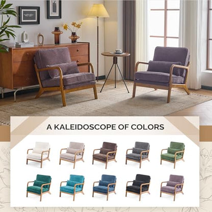 VINGLI Chenille Mid-Century Modern Accent Chair Set of 2, Cute Reading Arm Chair with Cushion & Lumbar Pillow & Solid Wood Frame for Lounge, Living Room, Reading Room, Bedroom, Light Purple - color: Light Purple
