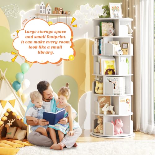 Aheaplus 5 Tier Wood Rotating Bookshelf, 360° Spinning Book Shelf Tower - color: White, size: 6-Tier