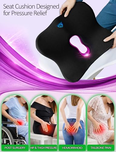 Memory Foam Seat Cushion for Pressure Relief, Ergonomic Office Chair Cushion for Coccyx, Sciatica & Tailbone Pain Relief, Hemorrhoid Donut Pillow, Cushion for Postpartum Pregnancy, After Surgery