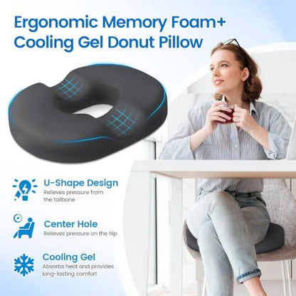 Donut Pillow Seat Cushion, Cooling Gel Memory Foam Chair Cushion, Grey - color: Gray, size: X-Large