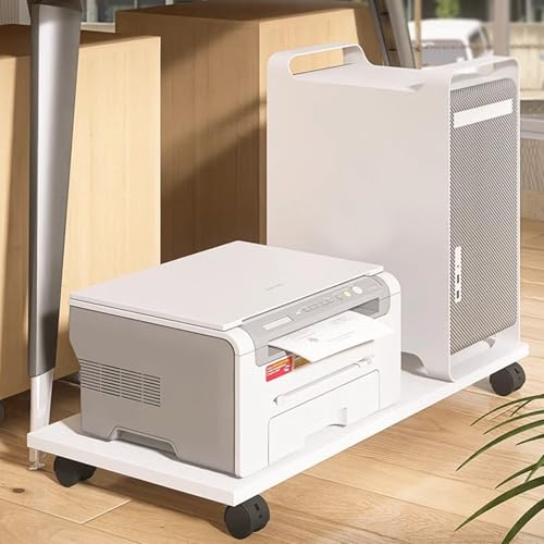 Rolling Under Desk Printer Stand, Movable Printer Shelf with 4 Lockable Wheels,CPU Holder Scanner Copier Stand Plant Tray for Office Home (23.2x13.3x2.6in, White) - size: 23.2x13.3x2.6in