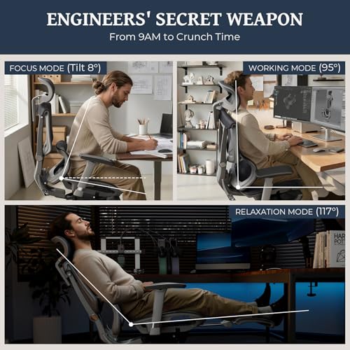Lumbar Support Office Chair - 330lb Big & Tall Ergonomic Office Chair with Dynamic Lumbar - Forward Tilt Seat - Adjustable Headrest & Arms - Breathable Mesh Office Chair for Home Office