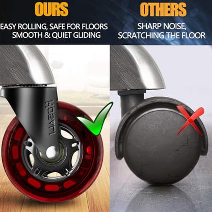 HOSALI Office Chair Casters, 3 Inch Wheels for Office Chair, 11x22mm Rubber Caster Replacement Wheel Safe for All Floors Including Hardwood & Carpet, Set of 5, Red - style: Red