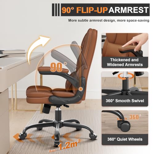 Executive Office Chair Flip Up Arms Lumbar Support Home Office Desk Chair - color: Brown
