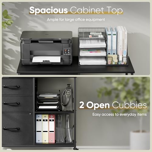 ZENY Lateral File Cabinet with 3 Drawers, Mobile File Cabinet Printer Stand, Rolling Fabric Lateral Filing Cabinet for Office Home Small Space (Black) - color: Black
