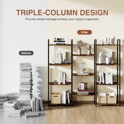 Shintenchi Large 4 Tier Bookshelf,Triple Bookcase, Tall Open Shelves - size: 4 Tier(Wide)