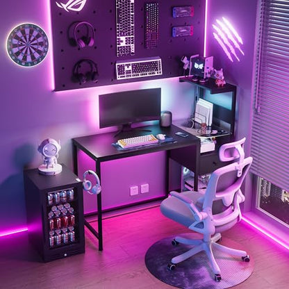 Computer Desk with Power Outlet and USB Charging Station, Space-Saving Study Writing Table with Storage Shelves, PC Laptop Workstation for Home Office Bedroom (Black) - color: Black