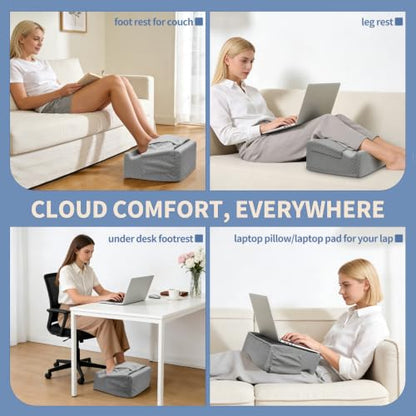 Under Desk Footrest with Rocking Base & Warming Cover, Gray Check - color: Gray Checkered Pattern, size: 12.6" L x 15" W x 7.3"