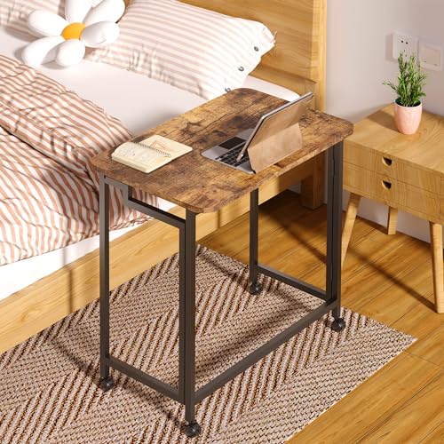 4NM 23.6" Mobile Small Rolling Computer Desk, Folding Laptop Cart Table with Wheels, Portable Office Desk for Small Space Couch Bed - Rustic Brown and Black - color: Rustic Brown and Black, size: 23.6"