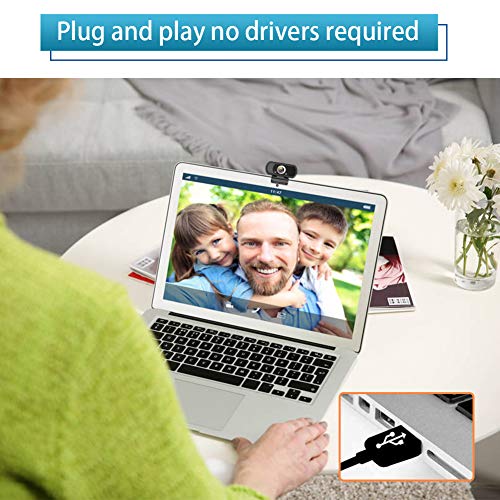 1080P Webcam with Mic Privacy Cover Tripod Stand 110 FOV PC | 1080P webcam with built-in microphone, privacy cover, tripod stand, 110 degree wide angle, USB plug and play for PC laptop - color: BLACK