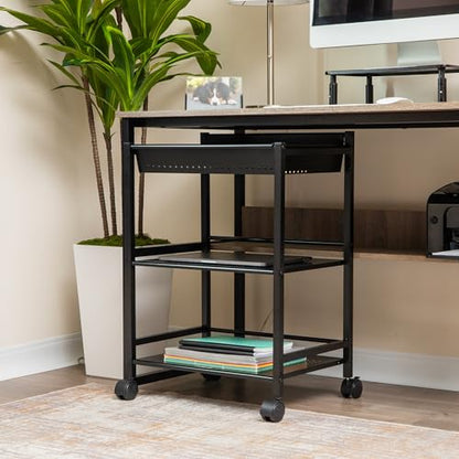 Mind Reader Cart with Covered Compartment, Office Organizer, Storage, 3-Tier, Office, Metal, 20" L x 14.25" W x 28.75" H, Black - style: 3-Tier with Compartment