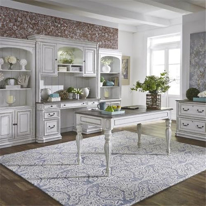Ashford & Sons Credenza & Hutch, 67x16x52, Wood Veneers, White Oak & Birch Finish, Adjustable Shelves, Lockable File Drawers, Touch Lighting, USB Ports, Office Storage Desk with Keyboard Tray - size: Credenza & Hutch