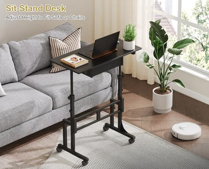 Adjustable Height Standing Desk With Drawer, Rolling Sit Stand Up Desk With Wheels, Small Sit To Stand Computer Desk, Adjustable Desktop Height, On Wheels, Black, For Walking Pad Laptop Treadmill - color: Black