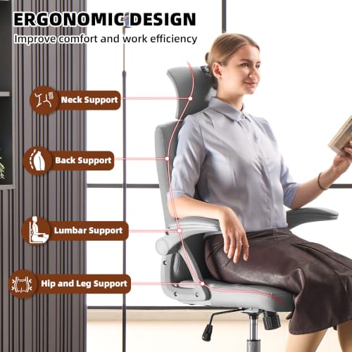 Leather Office Chair,Executive Ergonomic Desk Chair for Home Office, Gray - color: Grey