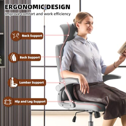 Leather Office Chair,Executive Ergonomic Desk Chair for Home Office, Gray - color: Grey