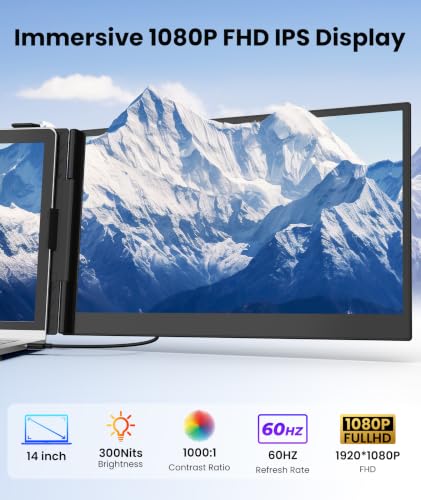14" Laptop Screen Extender, Ultra Lightweight & Portable Monitor | 1080P FHD IPS Display, For 13”-17.3” Laptops, Plug and Play, Travel Monitor Extender, for Windows/Mac/Android/Chrome - color: Black