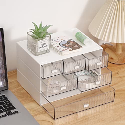 Desk Organizer Stackable Storage with 6 Drawers Stackable Drawers for Desk Storage, Makeup Storage Accessories, Desktop Accessories with Drawers, White - color: White