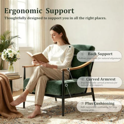 RNKSFX Modern Accent Chairs Set of 2 for Living Room Bedroom Mid Century Arm Chairs Upholstered Office Accent Chairs Comfy Waiting Room Chairs with Metal Frame, Green - color: Green