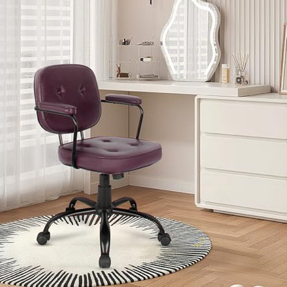Compact Desk Chair with Arms & Wheels 360° Swivel Adjustable Vanity Chair Small Rolling Task Chair for Home Office, Bedroom, Study, Dressing Table - color: Brown-1