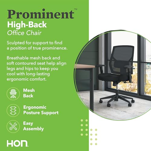 HON Prominent Ergonomic Office Chair, Adjustable Arms, Desk Chair, Black - color: Mesh Back - Standard Tilt