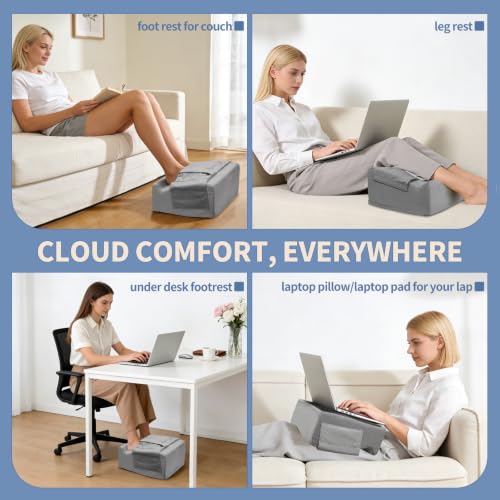 Under Desk Footrest with Rocking Base & Warming Cover, Gray Velvet | Washable velvet cover | 15° tilt + rocking base | 2 heights: 6.1"/7.3" | Non-slip | Office, gaming, home - color: Gray, size: 12.6" L x 15" W x 7.3"