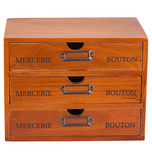 Vintage 3-Drawer Organizer for Desk - Wooden Box with 3 Storage Drawers - Solid Wood Table Top Filing Cabinet for Organization and Storage - Paper Organizer - Rustic Desk Organizers and Accessories - size: 3 Drawer