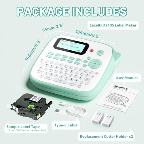 D210S Label Maker Machine with-Tape for Kids School Supplies, Green - color: Green
