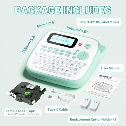 D210S Label Maker Machine with-Tape for Kids School Supplies, Green - color: Green