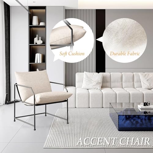 Accent Chair Living Room Chairs Accent Chairs Set of 2 Comfy Reading Chair for Bedroom Upholstered Lounge Chair Mid Century Modern Arm Chair Side Sofa Chair Armchair Waiting Room Chairs(Cream, 2) - color: Cream