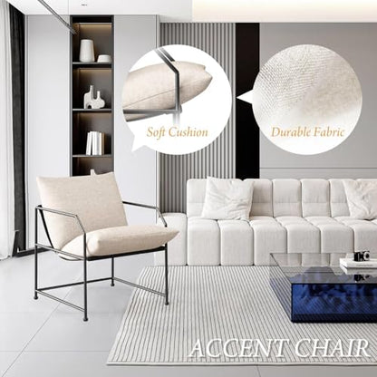 Accent Chair Living Room Chairs Accent Chairs Set of 2 Comfy Reading Chair for Bedroom Upholstered Lounge Chair Mid Century Modern Arm Chair Side Sofa Chair Armchair Waiting Room Chairs(Cream, 2) - color: Cream