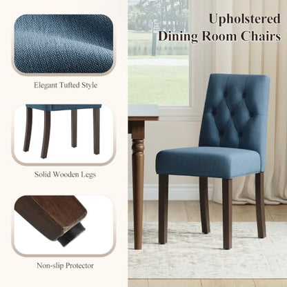 Upholstered Dining Chairs Set of 2, Modern Fabric Dining Chairs with Tufted Design, Kitchen Side Chairs, Farmhouse Dinner Chair with Wood Legs for Kitchen Restaurant Living Room, Blue - color: Blue, size: Set of 2