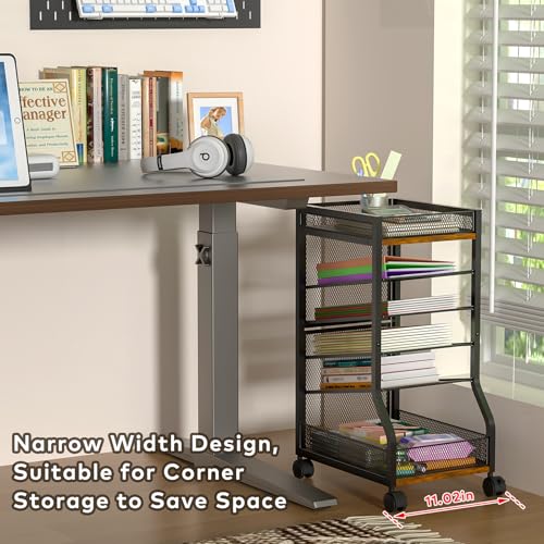 6-Tier Standing File Organizer, Rolling Under Desk Organizer for Office | with Sliding Mesh Paper Letter Trays, Slim Rolling File Cart Under Desk File Holder for Home/Office/Study Organization - style: Classic
