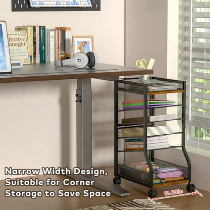 6-Tier Standing File Organizer, Rolling Under Desk Organizer for Office | with Sliding Mesh Paper Letter Trays, Slim Rolling File Cart Under Desk File Holder for Home/Office/Study Organization - style: Classic