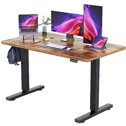 YESHOMY Height Adjustable Electric Standing Desk, 55 inch Computer Table, Home Office Workstation, Black Leg/Rustic Brown Top - color: Black Leg/Rustic Brown Top, size: 55in