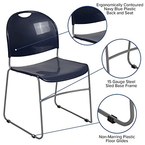 Flash Furniture Hercules Stack Chair, Navy, 5-Pack | Powder Coated, 880 LBS. Weight Capacity - color: Navy Plastic/Silver Frame, size: Set of 5