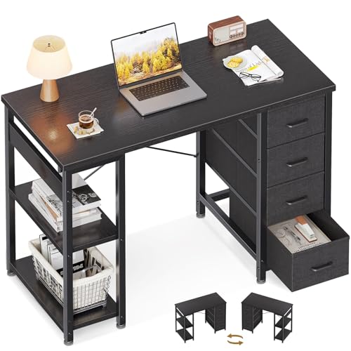 ODK 40 Inch Small Computer Desk with 4 Fabric Drawers