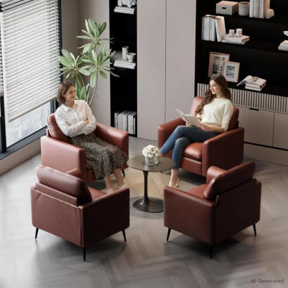 TYBOATLE Accent Chair Set of 2, Brown Leather Accent Chair, Comfy Living Room Chair, Cozy Reading Sitting Chair, Mid Century Modern Accent Chairs, Arm Reception Chairs, Office Furniture - color: Brown
