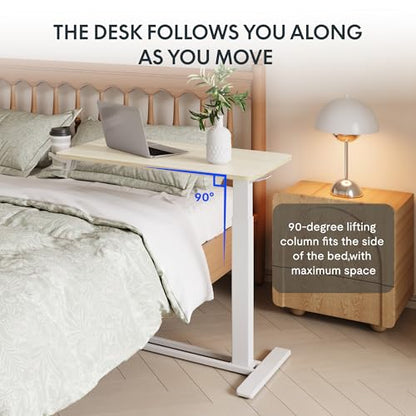 FLEXISPOT H7 32" Pneumatic Height-Adjustable Overbed Table with Wheels - color: White Wood Grain, size: Large